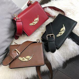 Faux Leather Leaf Accent Crossbody Bag