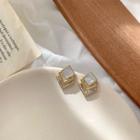 Rhinestone Square Earring 1 Pair - White & Gold - One Size