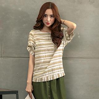 Short-sleeve Pocket-accent Striped Top