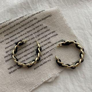 Chain Drop Earring 1 Pair - Black & Gold - One Size
