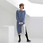 Slit-side Midi Knit Dress Beige - One Size