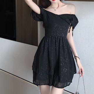 Off-shoulder Sequined A-line Dress