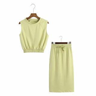 Set: Plain Crop Tank Top + Midi Pencil Skirt