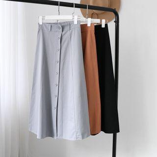 Buttoned Midi A-line Skirt