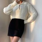 Cropped Cable Knit Polo Sweater Off-white - One Size