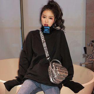 Turtleneck Two-tone Lettering Sweatshirt