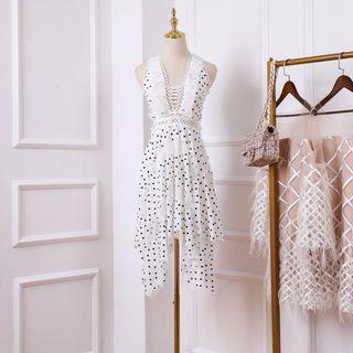 Sleeveless Polka Dot Asymmetric A-line Dress