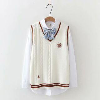 Shirt / Sun Embroidered Sweater Vest / Set