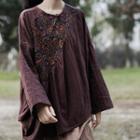 Long-sleeve Floral Panel Dress Purple - One Size