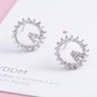 Round Lettering Stud Earring Silver - One Size