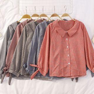 Plaid Tie-sleeve Blouse