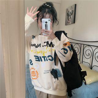 Lettering Pullover Fleece Lining - Almond - One Size