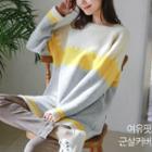 Color-block Wool Blend Long Sweater