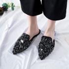 Pointy-toe Sequined Flat Mules
