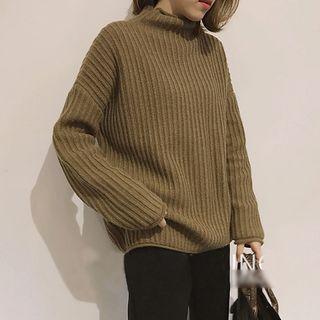 Plain Mock Neck Ribbed Sweater