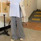 Striped Ruched Panel Wide-leg Casual Pants Stripe Pants - One Size