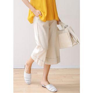 Plus Size - Turnup-hem Wide-leg Capri Pants
