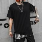 Mock Two-piece Short-sleeve Striped Panel T-shirt