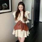 Long-sleeve Frill Trim A-line Mini Shirtdress / Waist Belt