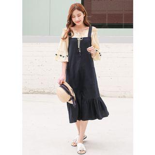 Frill-hem Linen Blend Long Jumper Dress