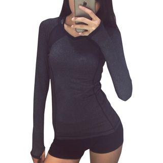 Quick Dry V-neck Mesh Panel Long-sleeve Top