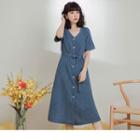 Single-breasted Tie-waist Denim Dress