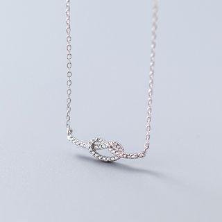 925 Sterling Silver Rhinestone Knot Pendant Necklace S925 Silver - Set - One Size