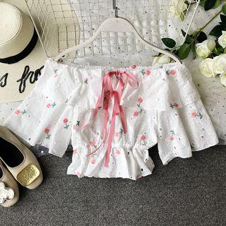 Floral Embroidered Off-shoulder Top White - One Size