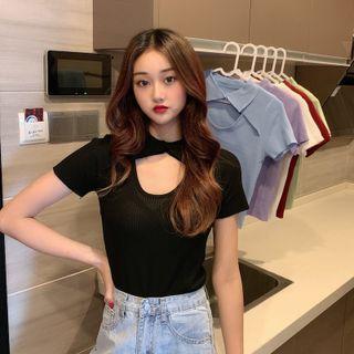 Short-sleeve Cut-out Slim-fit Top