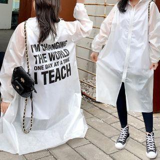 Lettering Hooded Long Zip-up Jacket