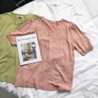 Short-sleeve V-neck Knit Sweater