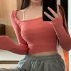 Long-sleeve Scoop Neck Crop Top