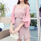 Set: Glittered Camisole Top + Flared Skirt + Light Jacket