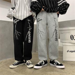 Thunder Print Jogger Pants With Lettering