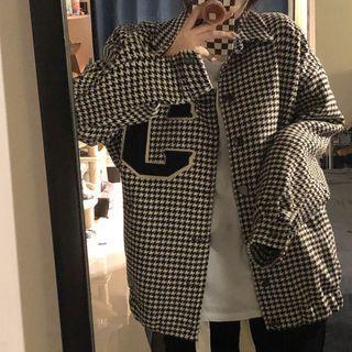 Lettering Houndstooth Button Coat
