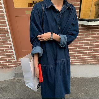 Midi A-line Denim Shirt Dress