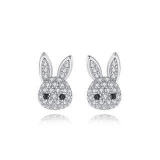 Simple And Cute Rabbit Stud Earrings With Cubic Zirconia Silver - One Size