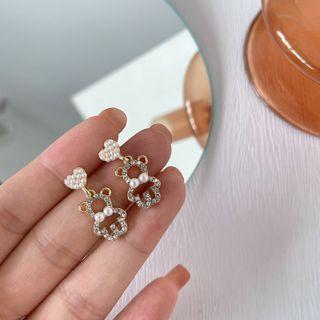 Bear Rhinestone Faux Pearl Alloy Earring