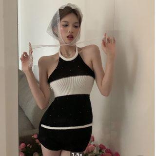 Striped Knit Halter Top / Shorts