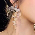Mesh Ribbon Flower Drop Earring 1 Pair - Gold & White - One Size