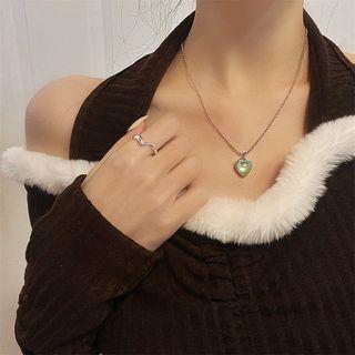 Heart Faux Pearl Pendant Alloy Necklace 1 Pc - Silver - One Size