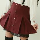 Buttoned Box-pleat Miniskirt