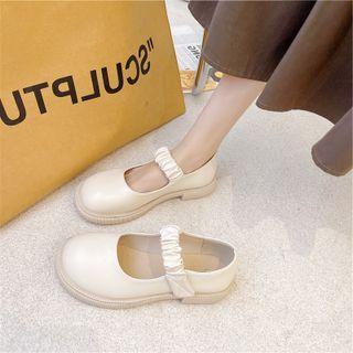Plain Shirred Strap Mary Jane Shoes