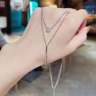 Bar & Disc Pendant Layered Stainless Steel Necklace 1 Pc - Silver - One Size