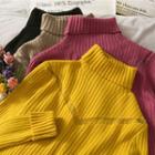 Turtleneck Mesh-trim Ribbed-knit Sweater