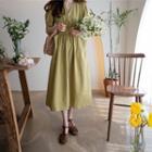 Puff-sleeve Pocket-detail Long Dress