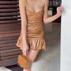 Strapless Faux Leather A-line Dress