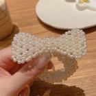Bow Faux Pearl Hair Tie 1 Pc - White - One Size