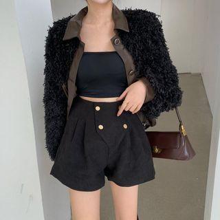 Fluffy Faux Leather Shirt Jacket