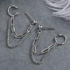 Stud Earring With Chain Ear Cuff 1 Pair - Earrings & Clip On Earring - Chain - Silver - One Size